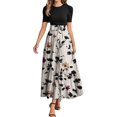 thumbnail image 1 of EANJE Casual Dresses for Women Short Sleeve Teacher Dress Floral Print Modest Maxi Dresses Tie Waist Long Boho Patchwork Ruffle Hem A Line Dresses Wedding Guest Modest Clothing Beige L, 1 of 3