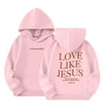 thumbnail image 1 of EANJE Christian Hoodies for Women Bible Verse Jesus Loves You Graphic Oversized Long Sleeve Pockets Drawstring Sweatshirts Pink 13-14Y, 1 of 6