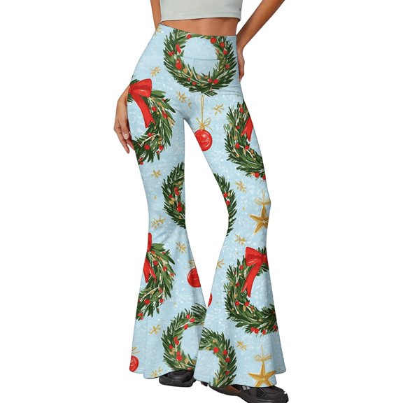 EANJE Christmas Pants for Women Christmas Holiday Printed High Rise Slim Flare Trousers Bell Bottom Stretch Fabric Long Pants Versatile Daily Wear Bottoms Navy S