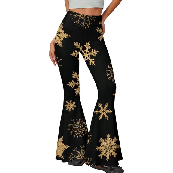 EANJE Christmas Women Pants Christmas Holiday Printed High Rise Slim Flare Pants Bell Bottom Stretch Fabric Long Pants Cozy Fall Autumn Bottoms Navy S