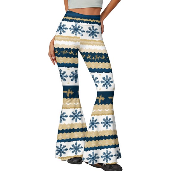 EANJE Christmas Womens Pants Casual Christmas Graphic High Rise Slim Fit Flare Pants Bell Bottom Stretch Fabric Long Trousers Everyday Fall Party Wear Clothing Navy M