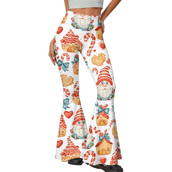 EANJE Christmas Womens Wide Leg Pants Christmas Graphic High Rise Slim Fit Flare Pants Bell Bottom Stretch Fabric Long Trousers Relaxed Fit Fall Autumn Bottoms Pink S