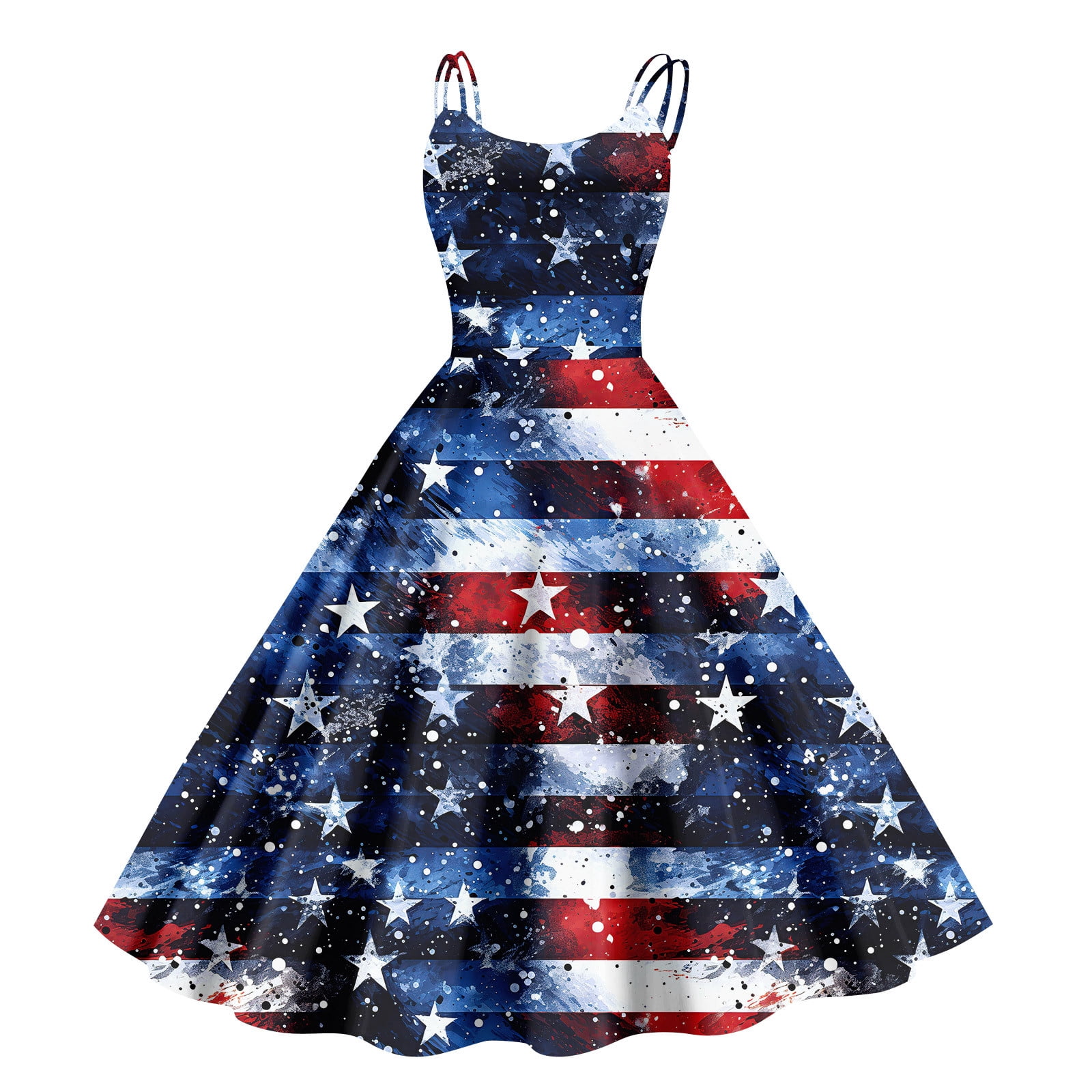 Retro American Flag Art Print V-Neck Sleeveless Cotton Maxi Dress main image 0