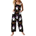 thumbnail image 1 of EANJE Halloween Overalls for Women, Sleeveless Spaghetti Strap Jumpsuit with Pockets, Print Wide Leg Baggy Romper, Adjustable Straps Fall Holiday Party Outfit Black S, 1 of 6