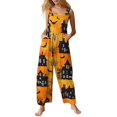 thumbnail image 1 of EANJE Halloween Overalls for Women, Sleeveless Spaghetti Strap Jumpsuit with Pockets, Print Wide Leg Baggy Romper, Adjustable Straps Fall Holiday Party Outfit Orange S, 1 of 6