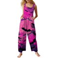 thumbnail image 1 of EANJE Halloween Overalls for Women, Sleeveless Spaghetti Strap Jumpsuit with Pockets, Print Wide Leg Baggy Romper, Adjustable Straps Fall Holiday Party Outfit Purple Pink 2XL, 1 of 6