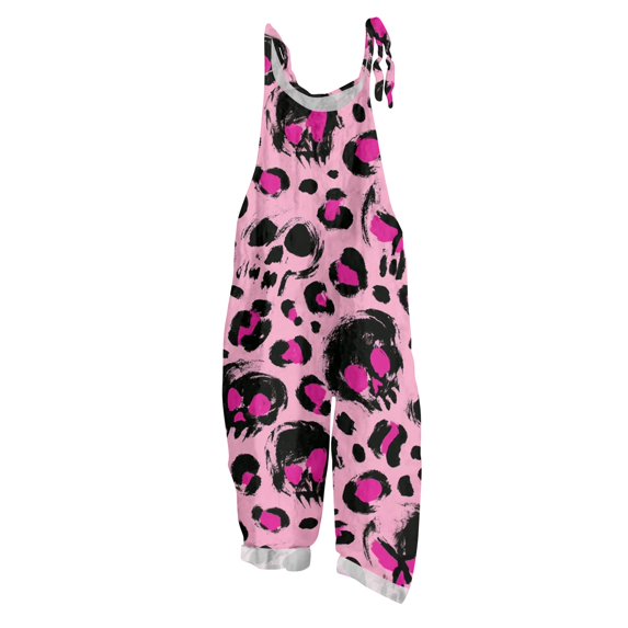 EANJE Halloween Women's Jumpsuits Wide Leg Adjustable Gothic Skull Floral Print Overall Sleeveless Womens Rompers Straps Jumpsuits Plus Size Bib Overalls Winter Clothing Pink XL