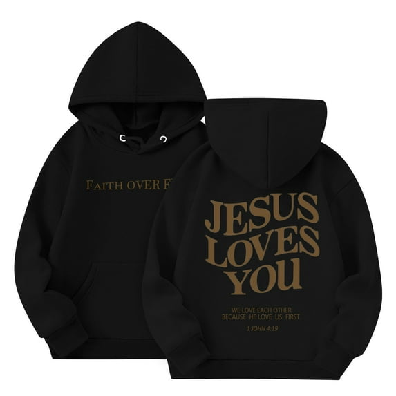 EANJE Love Like Jesus Hoodie Kids 10-12 Years Back to School Clothes for Teen Girls Long Sleeve Jesus Loves You Cute Graphic Hoodie Drawstring Preppy Pullover Pink Hoodies Black 3-4Y