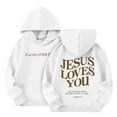 thumbnail image 1 of EANJE Love Like Jesus Hoodie Kids Back to School Clothes for Girls Long Sleeve Jesus Loves You Cute Graphic Hoodie Drawstring Pullover Pink Kids 10-12 Years Preppy Clothes White 3-4Y, 1 of 6