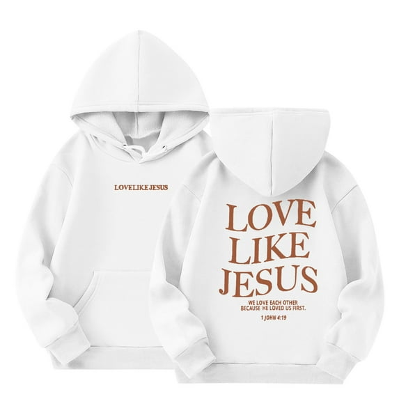 EANJE Love Like Jesus Hoodie Sweatshirts for Teen Girls Long Sleeve Love Like Jesus Cute Graphic Hoodie Drawstring Pullover Trendy Girls Hoodies Kids 10-12 Years White 3-4Y