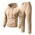 thumbnail image 1 of EANJE Men's 2 Piece Tracksuit Set Athletic Sweat Suits Men Fall Hooded Sweatshirt and Sweatpant Casual Outfits with Pockets Khaki 2XL, 1 of 7