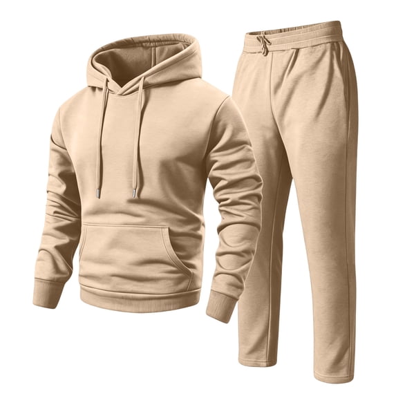 EANJE Men's 2 Piece Tracksuit Set Athletic Sweat Suits Men Fall Hooded Sweatshirt and Sweatpant Casual Outfits with Pockets Khaki 2XL