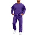 thumbnail image 1 of EANJE Men's 2 Piece Tracksuit Set Fashion Solid Color Tracksuits Crew Neck Long Sleeved Pullovers Casual Sport Jogger Trousers Purple 3XL, 1 of 6