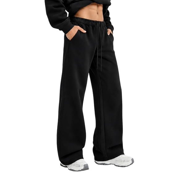 EANJE Men's Baggy Sweatpants Casual Elastic Waist Wide Leg Pants Solid Loose Fit Lounge Trousers with Side Pockets for Daily Streetwear Black XL