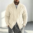 thumbnail image 1 of EANJE Men's Cable Knit Zip Up Cardigan Sweater Stand Collar Full Zip Knitted Jacket Casual Solid Color Long Sleeve Outerwear Beige M, 1 of 5
