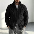 thumbnail image 1 of EANJE Men's Cable Knit Zip Up Cardigan Sweater Stand Collar Full Zip Knitted Jacket Casual Solid Color Long Sleeve Outerwear Black M, 1 of 5