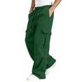 thumbnail image 1 of EANJE Men's Cargo Sweatpants Straight Wide Leg Sweat Pants with Pockets Open Bottom Elastic Drawstring Waist Joggers Pants for Winter Daily​ Warm Wear Green M, 1 of 8