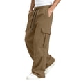 thumbnail image 1 of EANJE Men's Cargo Sweatpants Straight Wide Leg Sweat Pants with Pockets Open Bottom Elastic Drawstring Waist Joggers Pants for Winter Daily​ Warm Wear Light Brown XL, 1 of 8
