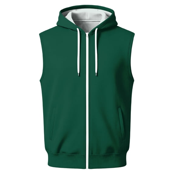 EANJE Men's Hooded Sleeveless Zip Vest Casual Drawstring Regular Fit Hood Knit Multi Color Layering Tops With Pockets Green 2XL