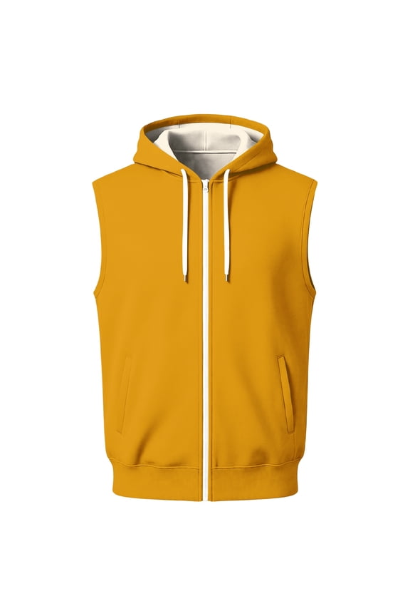 Men's Hooded Sleeveless Zip Vest Casual Drawstring Regular Fit Hood Knit Multi Color Layering Tops With Pockets Orange 3XL