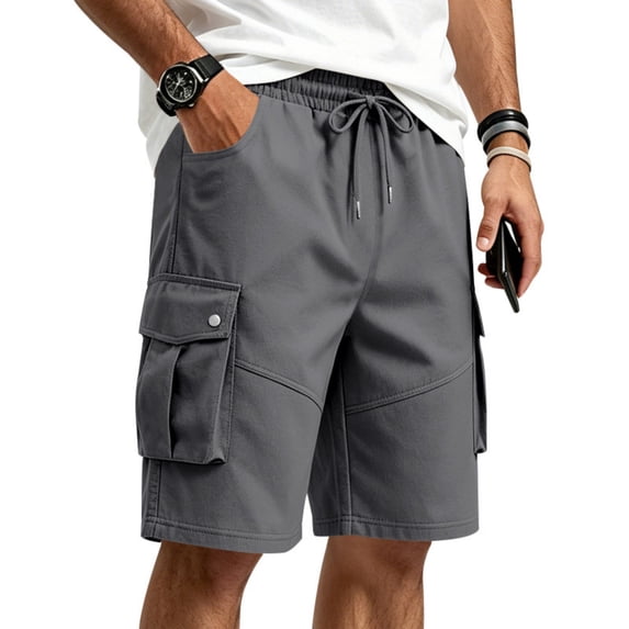 EANJE Mens Cargo Sweat Shorts Casual Elastic Waist Drawstring Athletic Workout Gym Jogger Shorts with Multi Pockets Dark Gray M