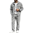 thumbnail image 1 of EANJE Mens Matching Set Corduroy 2 Piece Outfit Button Down Collared Jacket Long Sleeve Pants Soft Regular Fit Casual Tracksuit with Pockets Dark Gray L, 1 of 6