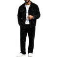 thumbnail image 1 of EANJE Mens Outfit Set 2 Piece Corduroy Collared Button Down Jacket Long Sleeve Pants Soft Classic Fit Casual Streetwear Co Ord with Pockets Black XL, 1 of 6