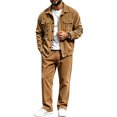 thumbnail image 1 of EANJE Mens Tracksuit 2 Piece Corduroy Set Button Down Collared Jacket Long Sleeve Pants Soft Regular Fit Casual Streetwear Suit with Pockets Brown M, 1 of 5
