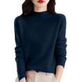 thumbnail image 1 of EANJE Merino Wool Sweaters for Women Long Sleeve Mock Neck Wool Pullover Tops Fall Comfy Soft Lightweight Knit Jumpers Sweater Dark Blue XL, 1 of 5