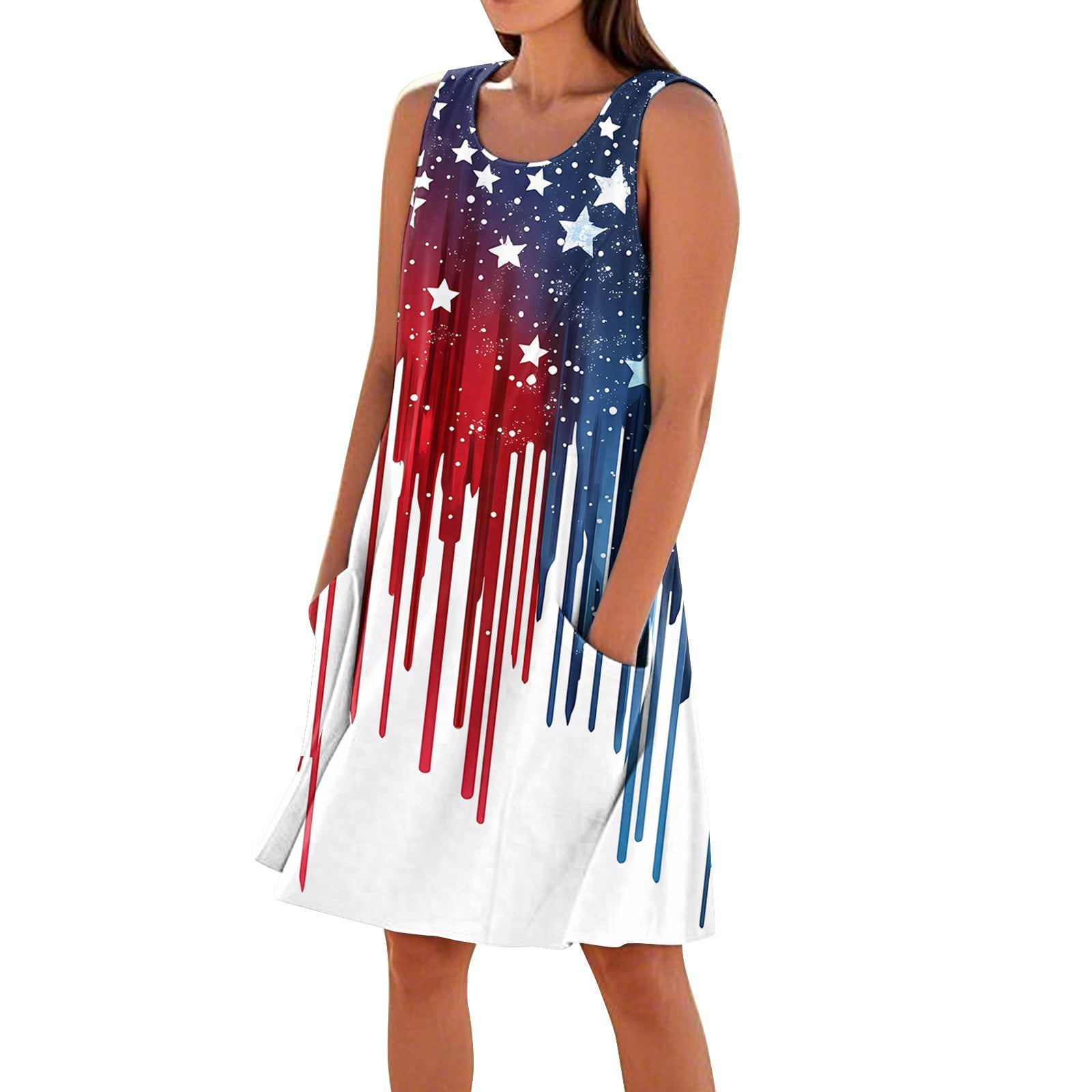 AMERICA & BEYOND Women's American Flag Patriotic Print Mini Dress Beach Cover Up