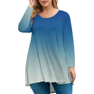EANJE Plus Size Blouse for Women 4x-5x Long Sleeve Crew Neck Shirts Cute Color Block Print T Shirts Loose Fit Oversized Tunics Shirts Black 3XL