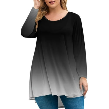 EANJE Plus Size Tops for Women 4x-5x Long Sleeve Crew Neck Tshirts Western Stripe Print Blouse Loose Oversized Graphic Tees Dark Gray L