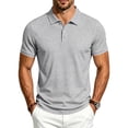 thumbnail image 1 of EANJE Polo Shirts for Men Waffle Short Sleeve Golf Shirts Casual 3 Buttons Solid Color Collared T Shirts Tops Light Gray M, 1 of 8