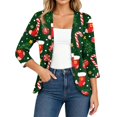 thumbnail image 1 of EANJE Women Christmas Graphic Open Front Cardigan, 3/4 Sleeve Loose Lightweight Shrug, Casual Printed Thin Knit Layering Top Green L, 1 of 6