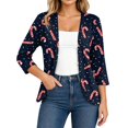 thumbnail image 1 of EANJE Women Christmas Graphic Open Front Cardigan, 3/4 Sleeve Loose Lightweight Shrug, Casual Printed Thin Knit Layering Top Navy M, 1 of 6