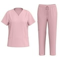 EANJE Women Scrubs Sets Plus Size Nursing Uniforms Stretchy VNeck Scrub Tops and Pants Medical