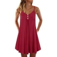 thumbnail image 1 of EANJE Women Summer Sleeveless Casual Sundress Loose Fit V Neck Button Front Short Dresses Spaghetti Strap Beach Mini Dress With Pockets Red XL, 1 of 5