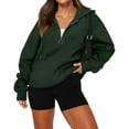 thumbnail image 1 of EANJE Women's Fashion Hoodies & Sweatshirts Fashion Half Zip Sweatshirt Oversized Long Sleeve Lapel Neck Polo Fall Solid Color Blouse Clothes Dark Green XL, 1 of 6