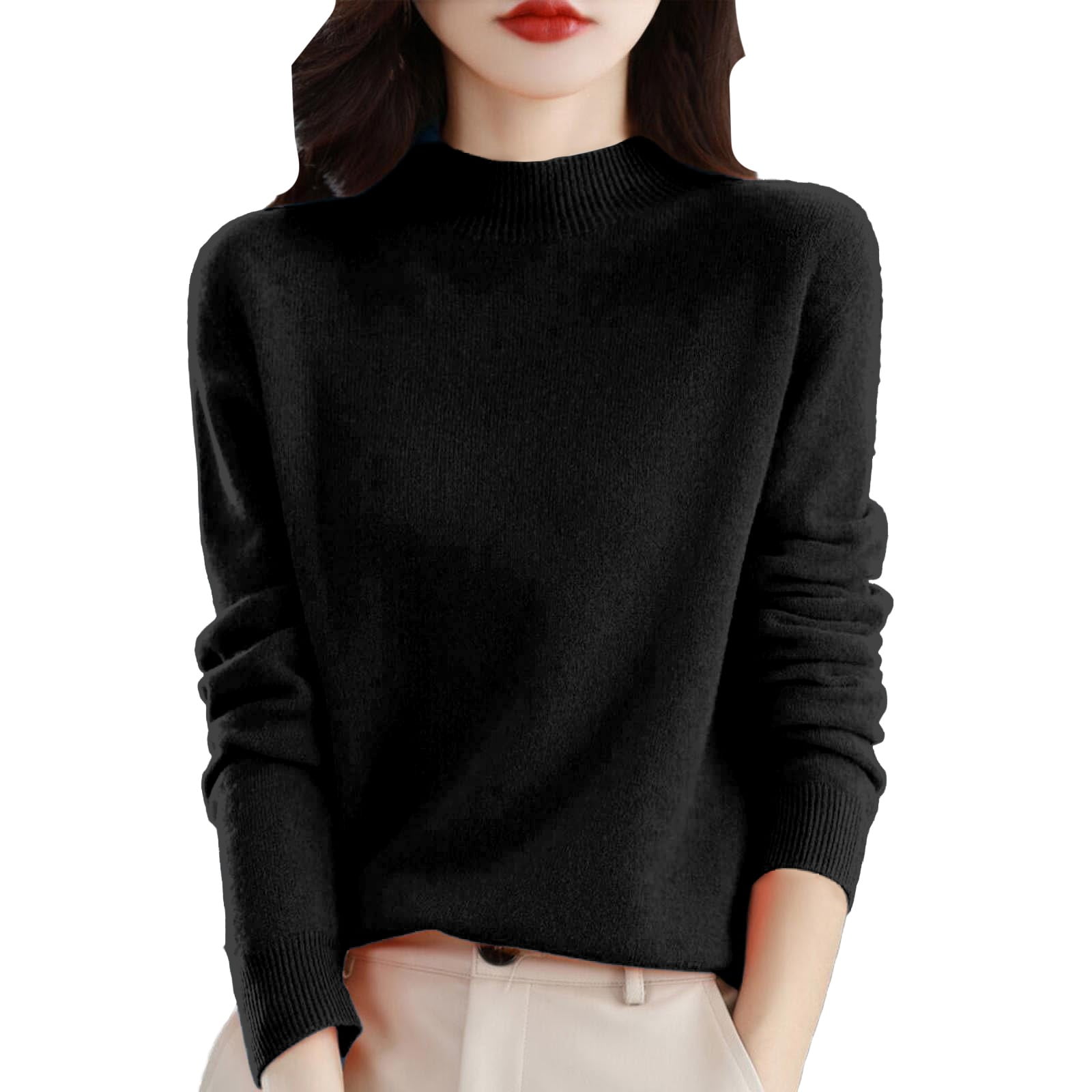 EANJE Women's Long Sleeve Half Turtleneck Sweater Trendy Thermal Ribbed ...