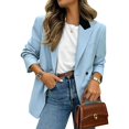 thumbnail image 1 of EANJE Women's Solid Casual Office Work Long Sleeve Open Front Blazer Jacket Sky Blue M, 1 of 5