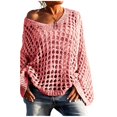 thumbnail image 1 of EANJE Womens Casual Knit Sweater Long Sleeve Crochet Pullovers, Hollow Out Fishnet Sheer Mesh Beach Cover Up Oversized Loose Perspective Knit Shirt Pink M, 1 of 5