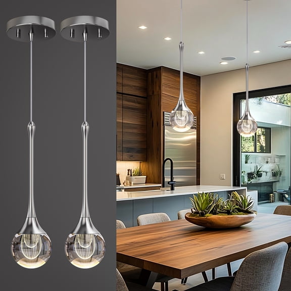 EANLOLY 2-Pendant Lights Kitchen Island,Crystal Sliver Globe LED Chandelier, Modern Dimmable Adjustable Height Hanging Light Fixture,Sloped Ceiling,Bedroom,Dining Room