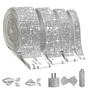 EANLOLY 4 Rolls Crystal Rhinestone Ribbon Self Adhesive Strips, Diamond Bling Tape with 2 mm Rhinestones 4.5 Yards, Sticker Roll for Arts Crafts Wedding Party DIY Event Car Phone Decoration (Silver)