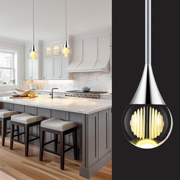 EANLOLY Modern Pendant Lights for Kitchen Island, Silver Crystal Globe Ceiling Hanging Light Fxitures, LED Light for Dining Room Hallway Bedroom Corner Lamp