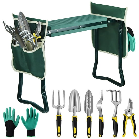 EAONE Garden Kneeler Seat Garden Stool Foldable Heavy Duty Garden Bench with EVA Foam Kneeling Pad, Garden Tools, Gardening Gloves and Tools Bag, Gardening Gifts for Women/Mother and Men