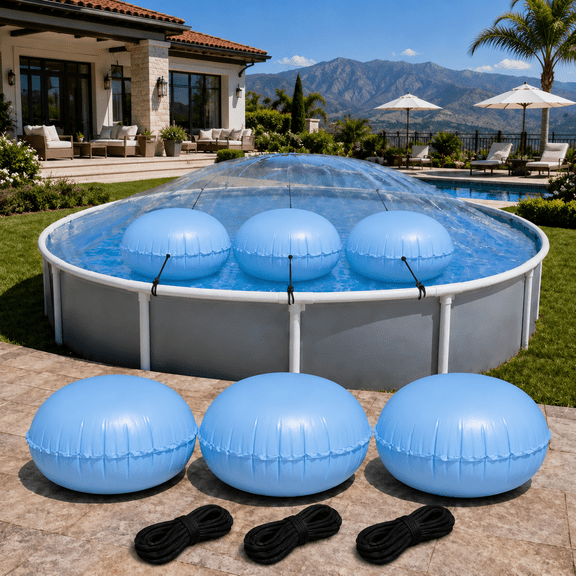 EAP Pool Pillows for Above Ground Pools Cover Balloon Winterizing 4 x 4 ft Inflatable Air Pillow Float with Ropes PVC Ice Equalizer Closing Winter Swimming Ball Accessories