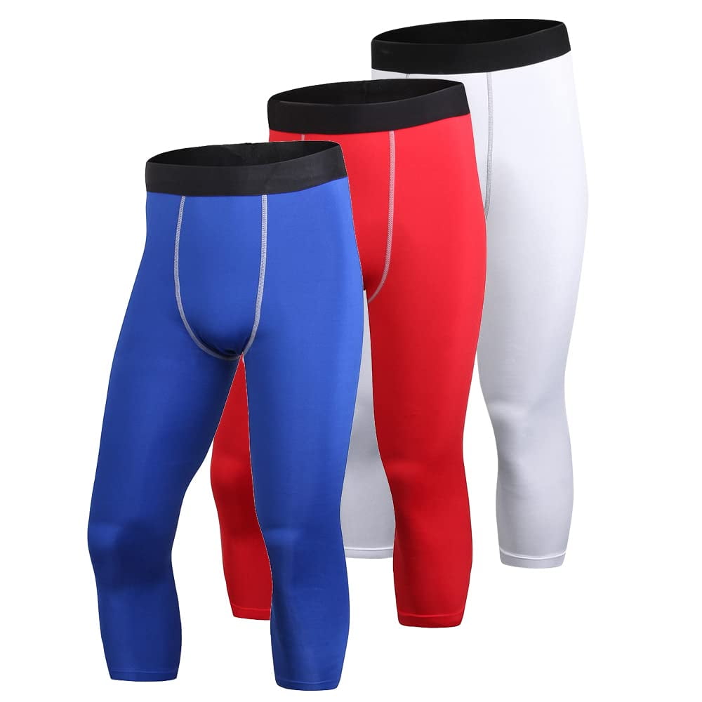 Eargfm Mens 3 4 Athletic Workout Compression Pockets Running Cool Dry