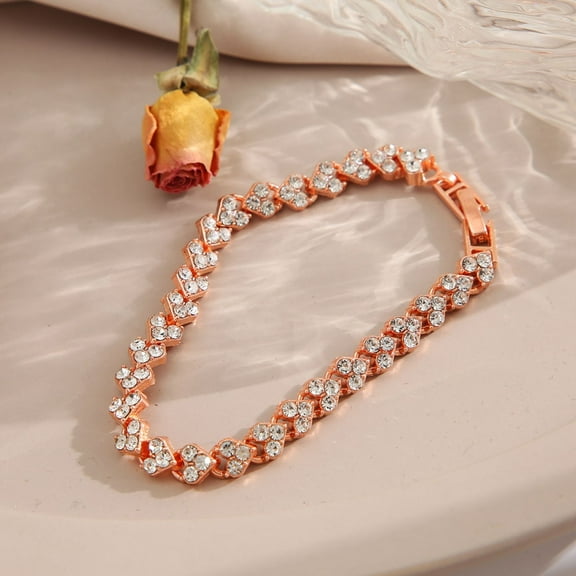 EARKITY Bracelets for Women White Gold Plated Diamond AAA+ Cubic Zirconia CZ Dainty Classic Adjustable Slider Bracelet Full Diamond Heart-Shaped Roman Bracelet Silver Fashion Jewelry Wedding Gift