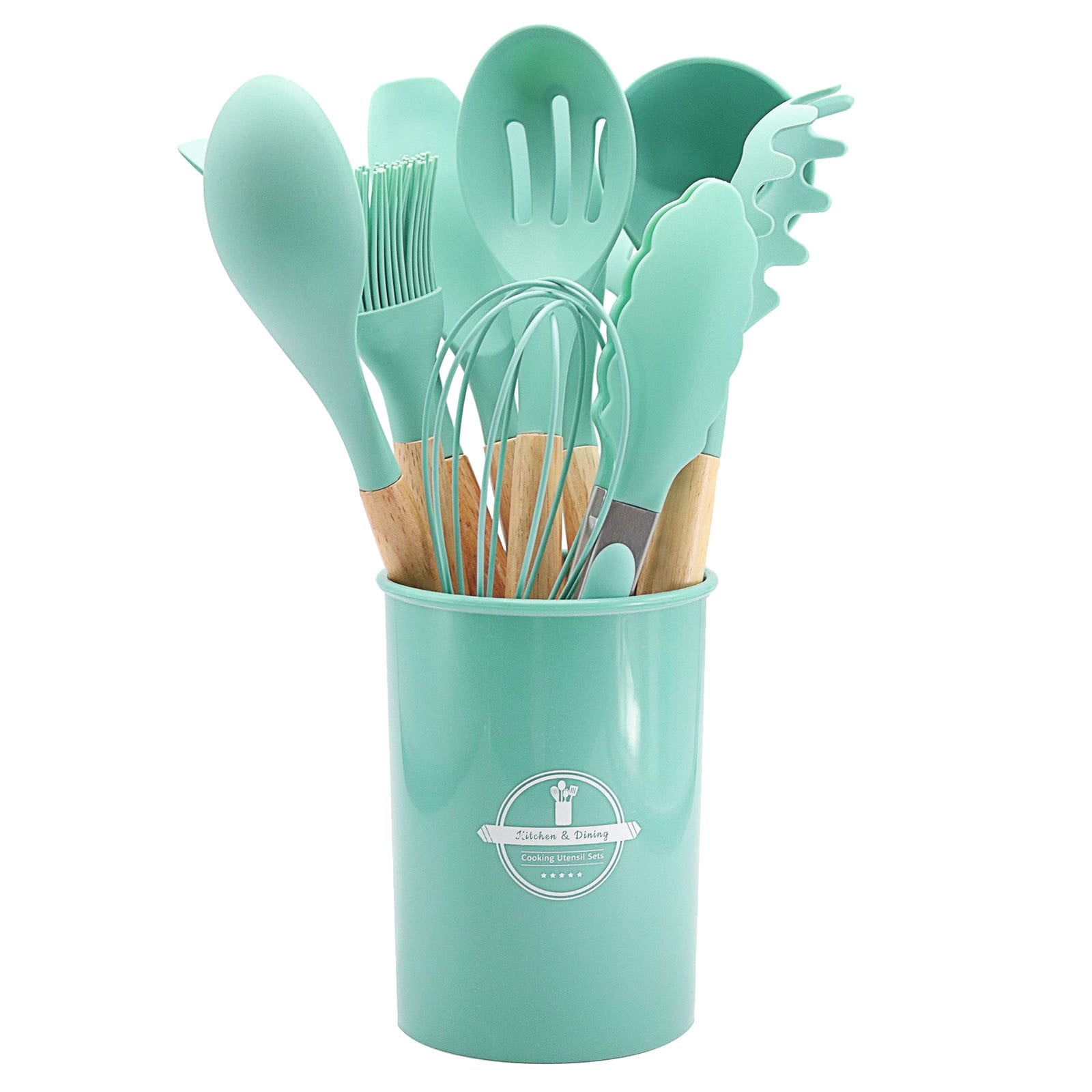 EARKITY Cooking Utensils Set, Silicone Kitchen Utensils Set, Wooden ...