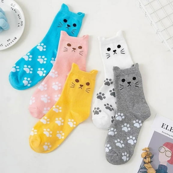 EARKITY Cute Animal Socks, Dog Cat Socks, Warm Crew Socks, Novelty Funny Crew Sock, Women's Sweet Animal Cotton Blend Socks Set, 5 Pairs Cute Patterned Socks, Animal Gift for Women Dog and Cat Lovers